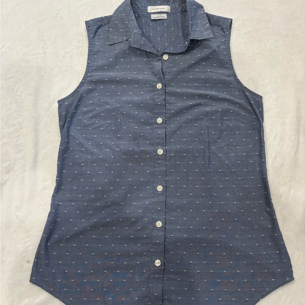 Van Heusen Blue Sleeveless Button Down Shirt